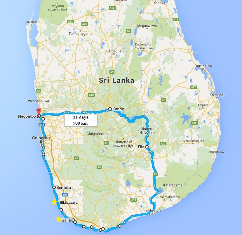 11 giorni sri lanka map